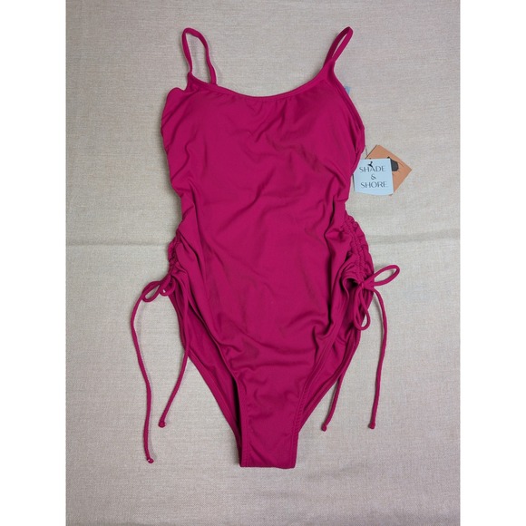 Shade & Shore Other - Shade & Shore One Pc Swimsuit Womens M 8/10 Pink NWT Ribbed Cinched Side Ruched